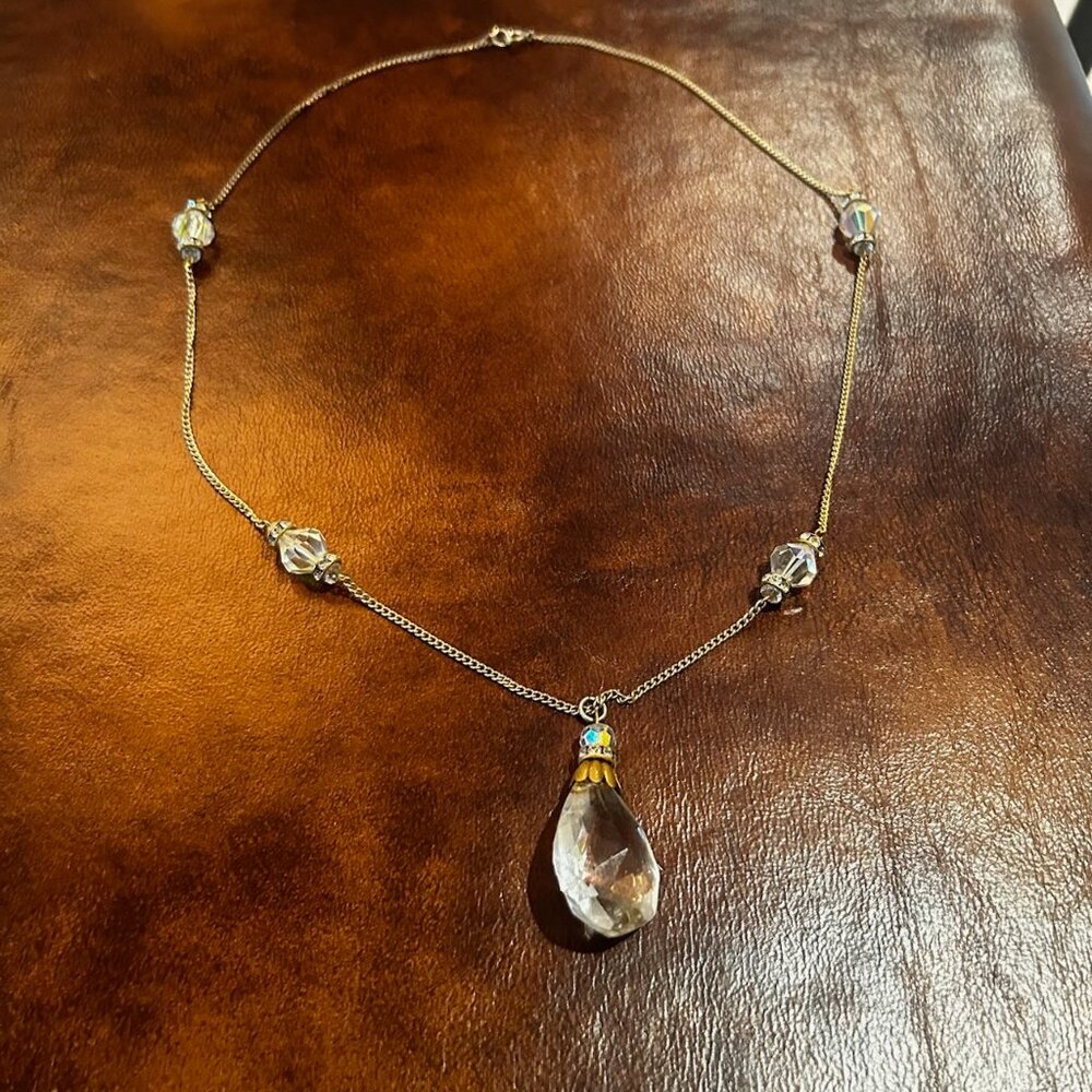 Antique Style Crystal Teardrop Drop Rhinestone Glass Beaded Necklace - Picture 3 of 12
